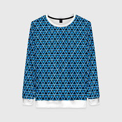 Свитшот женский Синие и чёрные треугольники, цвет: 3D-белый