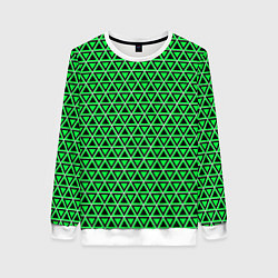 Свитшот женский Зелёные и чёрные треугольники, цвет: 3D-белый