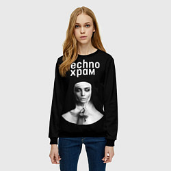 Свитшот женский Techno храм монашка держит четки с крестиком, цвет: 3D-черный — фото 2