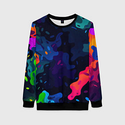 Свитшот женский Яркие кислотная разноцветные пятна в виде камуфляж, цвет: 3D-черный