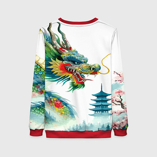 Женский свитшот Japanese watercolor dragon - art / 3D-Красный – фото 2