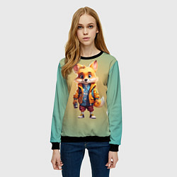 Свитшот женский Лисенок с фонариком, цвет: 3D-черный — фото 2