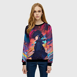 Свитшот женский Аниме девушка и ветер, цвет: 3D-черный — фото 2