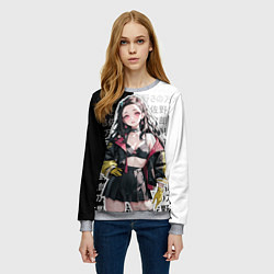 Свитшот женский Стильная Незуко из аниме - иероглифы, цвет: 3D-меланж — фото 2