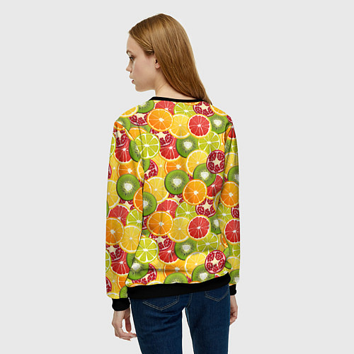 Женский свитшот Фон с экзотическими фруктами / 3D-Черный – фото 4
