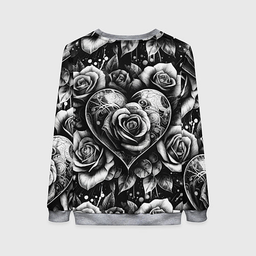 Женский свитшот Черно белое сердце и розы / 3D-Меланж – фото 2