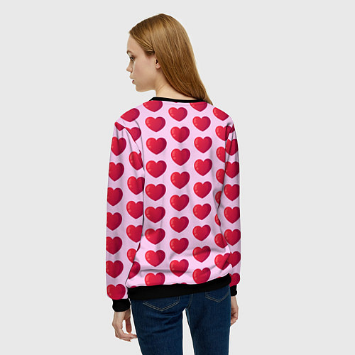 Женский свитшот Красные сердца на розовом фоне / 3D-Черный – фото 4