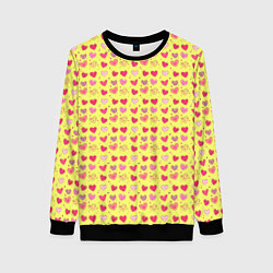 Свитшот женский Сердечки на желтом - паттерн, цвет: 3D-черный