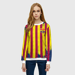 Свитшот женский Полосатые цвета футбольного клуба Барселона, цвет: 3D-белый — фото 2