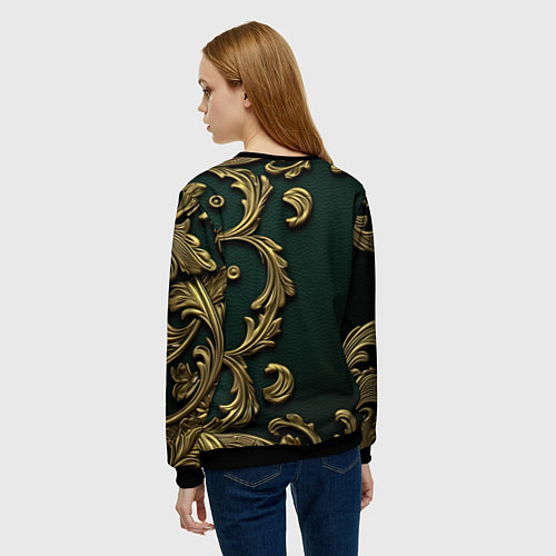 Женский свитшот Золотой герб России на темном зеленом фоне лепнина / 3D-Черный – фото 4