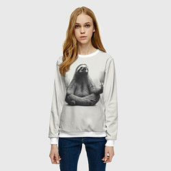 Свитшот женский Ленивиц в позе лотоса, цвет: 3D-белый — фото 2