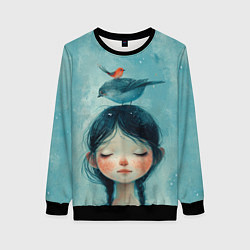 Свитшот женский Девочка с птицами, цвет: 3D-черный