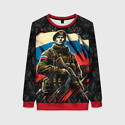 Женский свитшот Русский солдат на фоне флага России