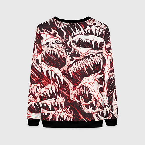 Женский свитшот Белые клыки на красном фоне / 3D-Черный – фото 2