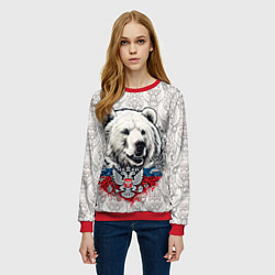 Свитшот женский Белый медведь и белый герб России, цвет: 3D-красный — фото 2