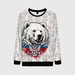 Свитшот женский Белый медведь и белый герб России, цвет: 3D-черный