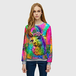 Свитшот женский Цветная лама, цвет: 3D-меланж — фото 2