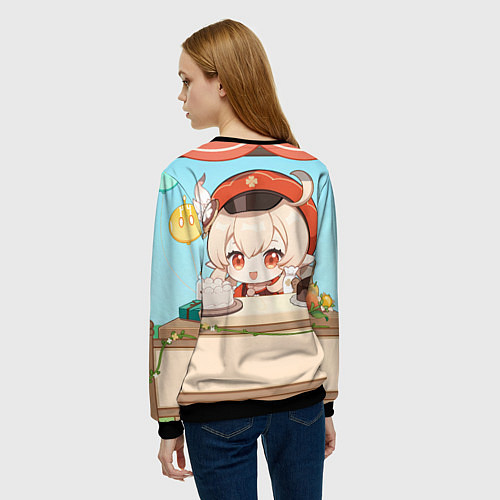Женский свитшот Genshin Impact Кли cute chibi / 3D-Черный – фото 4