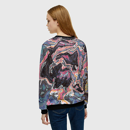 Женский свитшот Мраморный узор разноцветный / 3D-Черный – фото 4