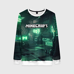Свитшот женский Minecraft logo в стиле киберпанк, цвет: 3D-белый