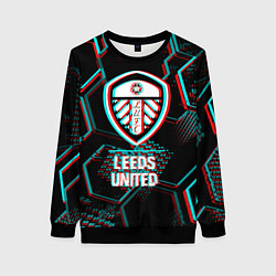 Женский свитшот Leeds United FC в стиле glitch на темном фоне