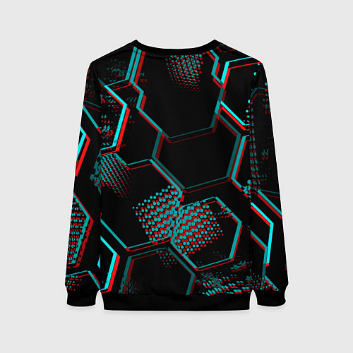 Женский свитшот PSG FC в стиле glitch на темном фоне / 3D-Черный – фото 2