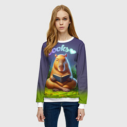 Свитшот женский Капибара любит книги, цвет: 3D-белый — фото 2