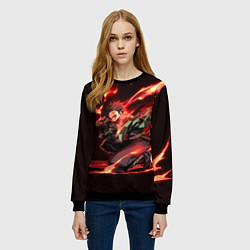 Свитшот женский Тандзиро пламя, цвет: 3D-черный — фото 2
