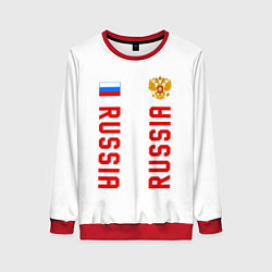 Свитшот женский Россия три полоски на белом фоне, цвет: 3D-красный