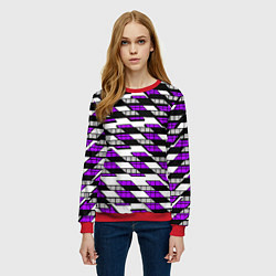 Свитшот женский Фиолетовые треугольники и квадраты на белом фоне, цвет: 3D-красный — фото 2