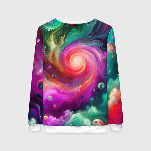 Женский свитшот Космическая неоновая фантазия - нейросеть / 3D-Белый – фото 2