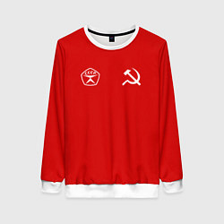 Свитшот женский СССР гост три полоски на красном фоне, цвет: 3D-белый