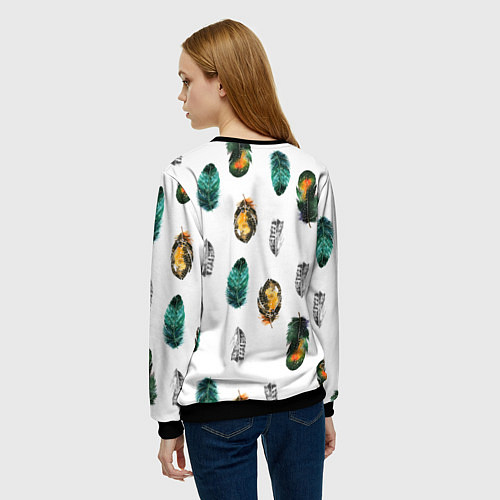 Женский свитшот Перья на белом фоне / 3D-Черный – фото 4