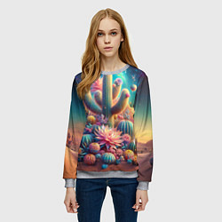Свитшот женский Кактусы цветущие под космическим небом, цвет: 3D-меланж — фото 2