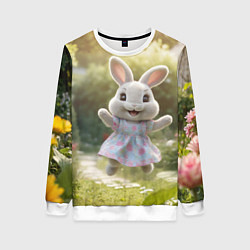 Свитшот женский Забавный белый кролик в платье, цвет: 3D-белый