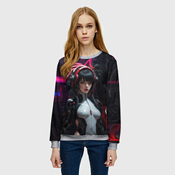 Свитшот женский Девушка в углепластиковой бороне, цвет: 3D-меланж — фото 2