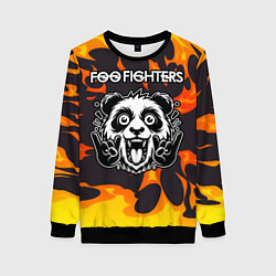Свитшот женский Foo Fighters рок панда и огонь, цвет: 3D-черный