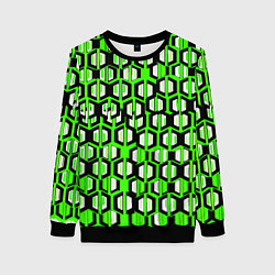 Свитшот женский Техно узор из шестиугольников зелёный, цвет: 3D-черный