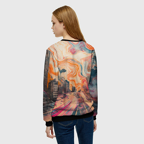 Женский свитшот Абстрактный город и разноцветные краски / 3D-Черный – фото 4