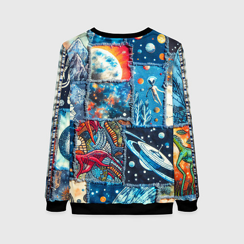 Женский свитшот Космические обитатели на дениме / 3D-Черный – фото 2