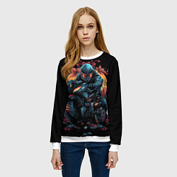 Свитшот женский Мотоцикл в стиле киберпанк, цвет: 3D-белый — фото 2