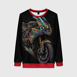 Свитшот женский Темный мотоцикл на черном фоне, цвет: 3D-красный