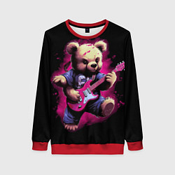 Свитшот женский Плюшевый медведь музыкант с гитарой, цвет: 3D-красный