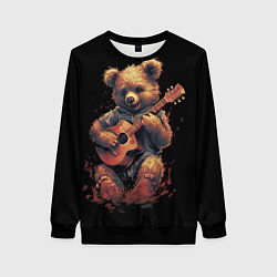 Свитшот женский Большой плюшевый медведь играет на гитаре, цвет: 3D-черный