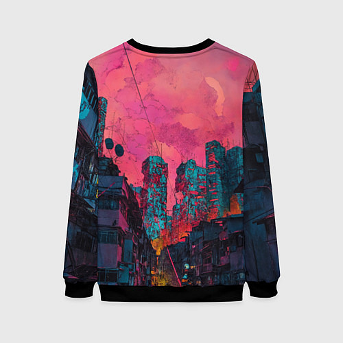 Женский свитшот Абстрактный город в неоновых цветах / 3D-Черный – фото 2