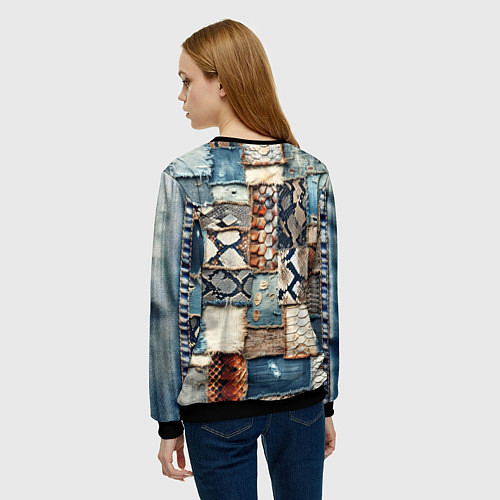 Женский свитшот Змеиная кожа - пэчворк / 3D-Черный – фото 4