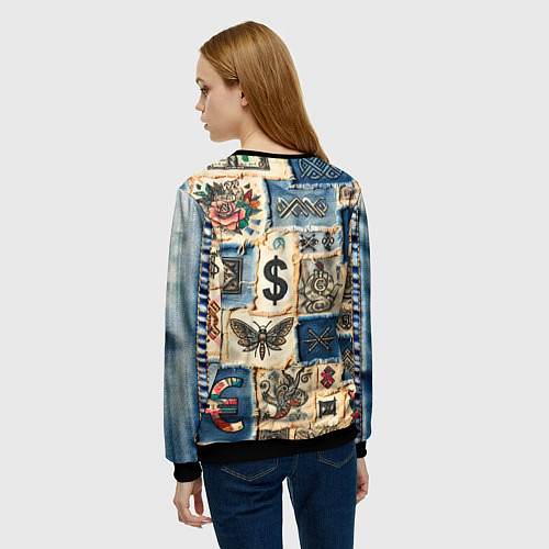 Женский свитшот Баксы и девушки на дениме - пэчворк / 3D-Черный – фото 4