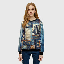 Свитшот женский Космический корабль - пэчворк, цвет: 3D-черный — фото 2