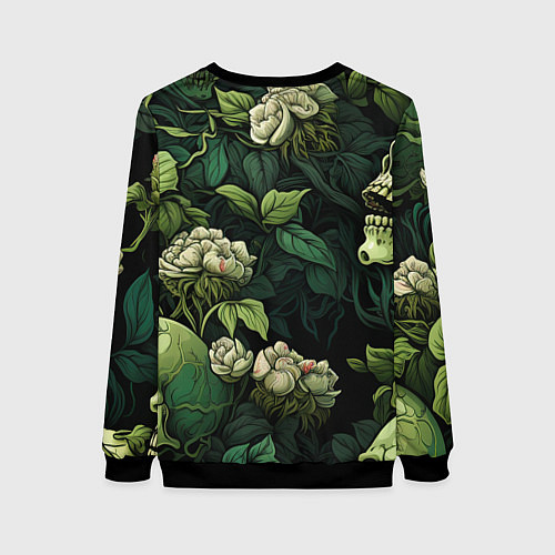 Женский свитшот Черепа в поле цветов / 3D-Черный – фото 2
