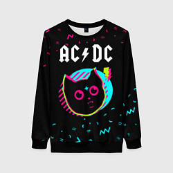 Свитшот женский AC DC - rock star cat, цвет: 3D-черный